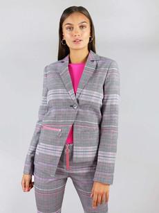 Revivify Blazer, Upcycled Polyester, in Grey & Pink Checker via blondegonerogue