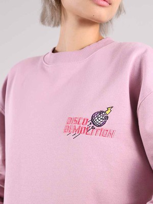 Disco Demolition Embroidered Sweatshirt, Organic Cotton, in Ash Pink from blondegonerogue