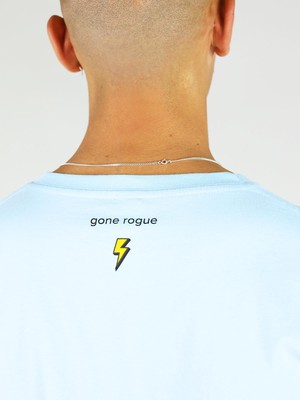 Gone Rogue Flash Men’s Tee, Organic Cotton, in Light Blue from blondegonerogue