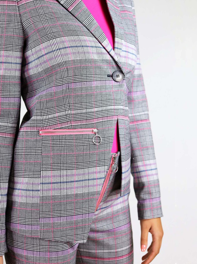 Revivify Blazer, Upcycled Polyester, in Grey & Pink Checker from blondegonerogue