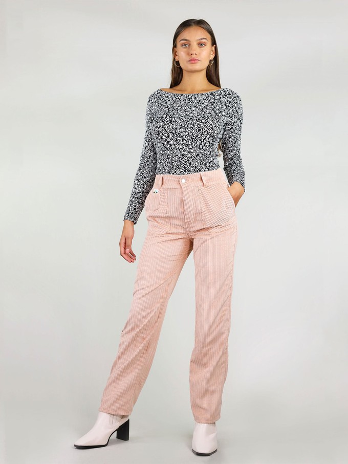 Straight Corduroy Trousers, Upcycled Polyester, in Pink from blondegonerogue