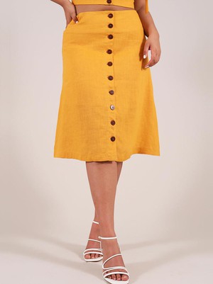 Linen Midi Skirt, Upcycled Linen, in Yellow from blondegonerogue