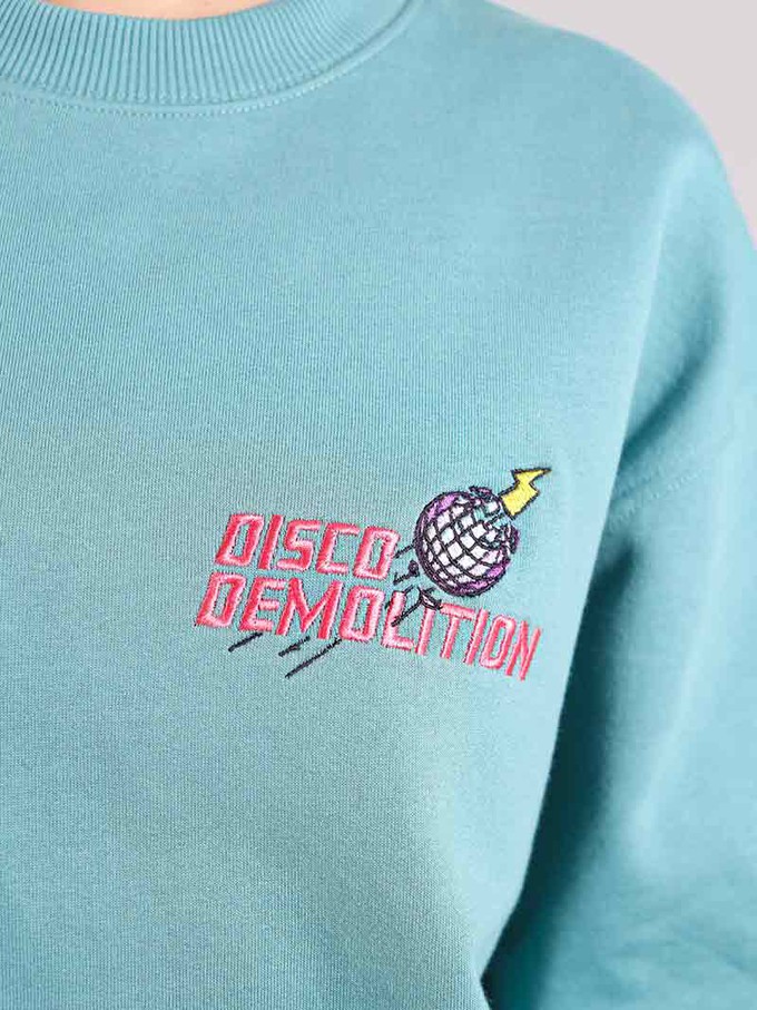 Disco Demolition Embroidered Sweatshirt, Organic Cotton, in Turquoise Green from blondegonerogue
