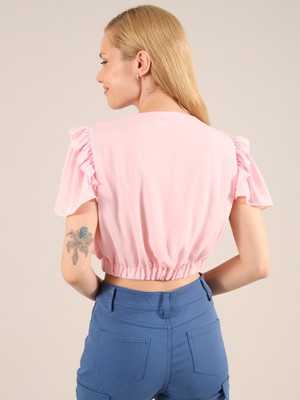 Wildflower Surplice Crop Top, Upcycled Polyester, in Pink from blondegonerogue