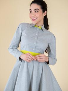 ReLove Long Sleeve Mini Shirt Dress, Upcycled Cotton, in Grey & Yellow via blondegonerogue