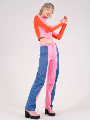 Bougie Crop Turtleneck Top, BCI Cotton, in Pink & Red from blondegonerogue