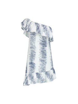 Summer Escape Linen Dress, Linen, in White & Navy Print from blondegonerogue