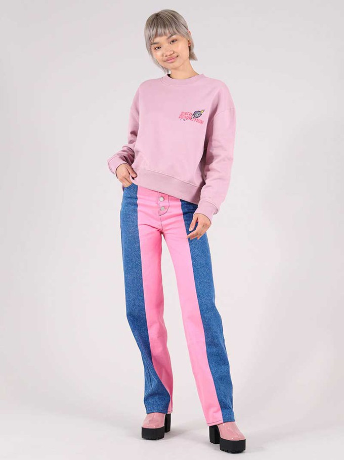 Disco Demolition Embroidered Sweatshirt, Organic Cotton, in Ash Pink from blondegonerogue