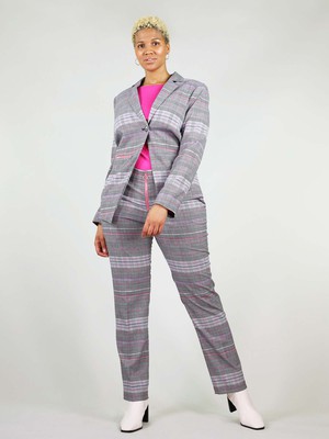 Revivify Blazer, Upcycled Polyester, in Grey & Pink Checker from blondegonerogue