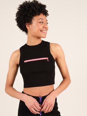 Wicked Zipper Crop Racer Top, Cotton, in Black from blondegonerogue