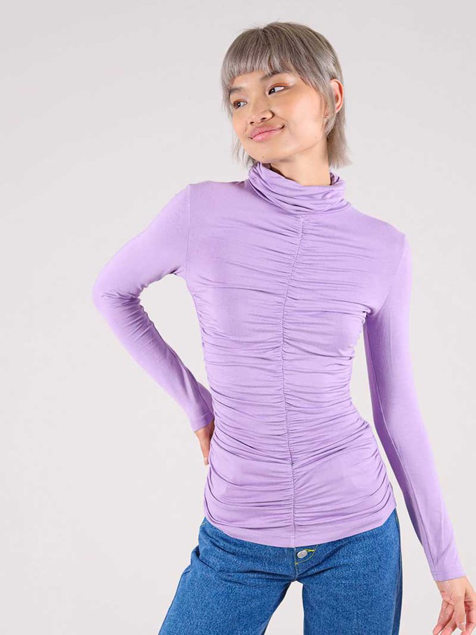Tangle Gathered Turtleneck, Upcycled Cotton, in Lilac from blondegonerogue