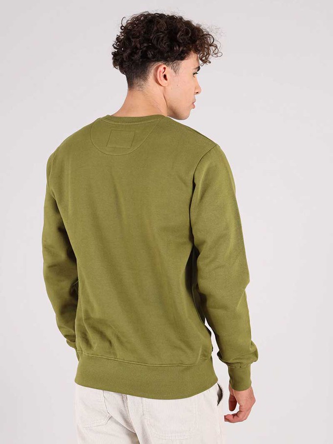 Disco Trip Embroidered Mens Sweatshirt, Organic Cotton, in Khaki Green from blondegonerogue