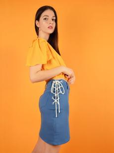 Lace up Skirt, Upcycled Cotton, in Denim Blue via blondegonerogue