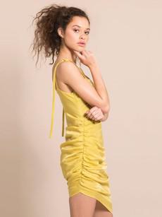 Gathered Cupro Dress, Cupro, in Yellow via blondegonerogue