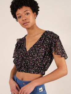 Wildflower Surplice Crop Top, Upcycled Polyester, in Black Flower Print via blondegonerogue