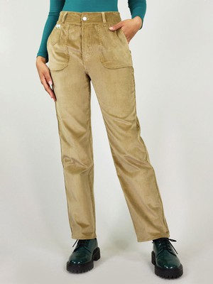 Straight Corduroy Trousers, Upcycled Cotton, in Beige from blondegonerogue