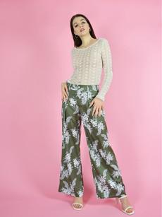 Girlboss Wide Leg Trousers, Upcycled Polyester, in Green & White Print via blondegonerogue