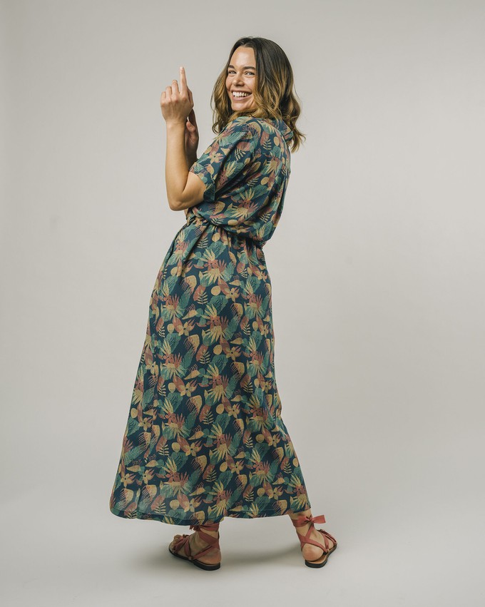 Flower Vichy langes Kleid Marineblau from Brava Fabrics