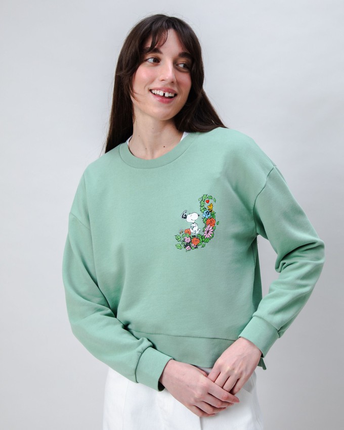 Peanuts Flowers Sweatshirt Light Green from Brava Fabrics