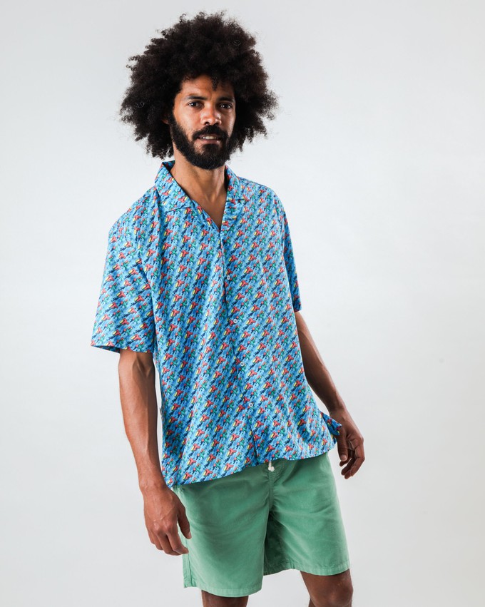 Water Gun Aloha Shirt Blue from Brava Fabrics