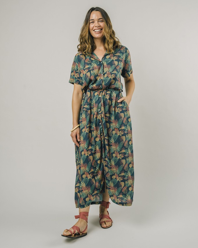 Flower Vichy langes Kleid Marineblau from Brava Fabrics