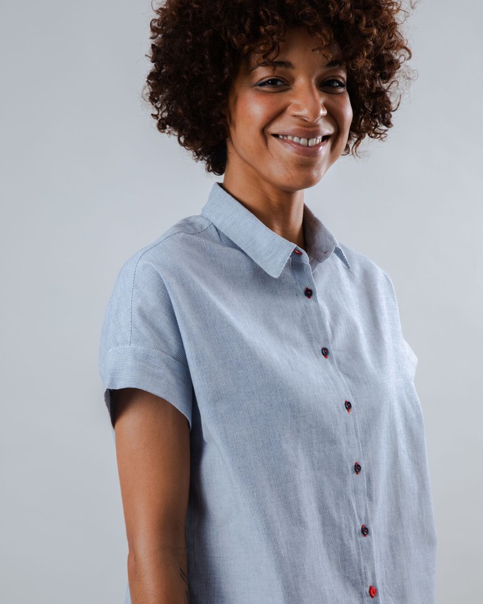 Pinstripes Batwing Sleeve Blouse Blue from Brava Fabrics