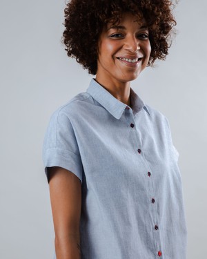 Pinstripes Batwing Sleeve Blouse Blue from Brava Fabrics