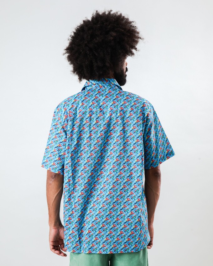 Water Gun Aloha Shirt Blue from Brava Fabrics