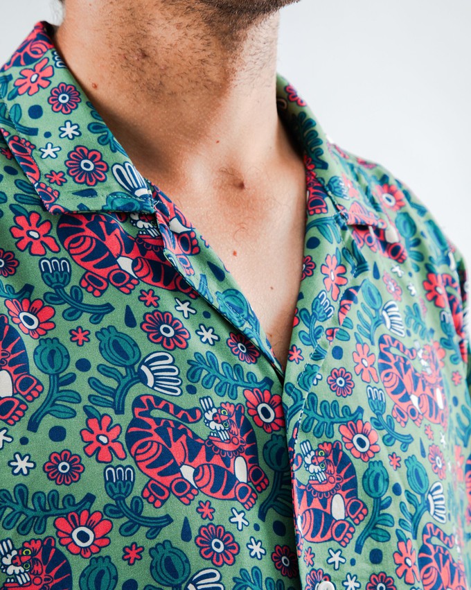 Asis Percales Tigris Aloha Shirt Light Green from Brava Fabrics
