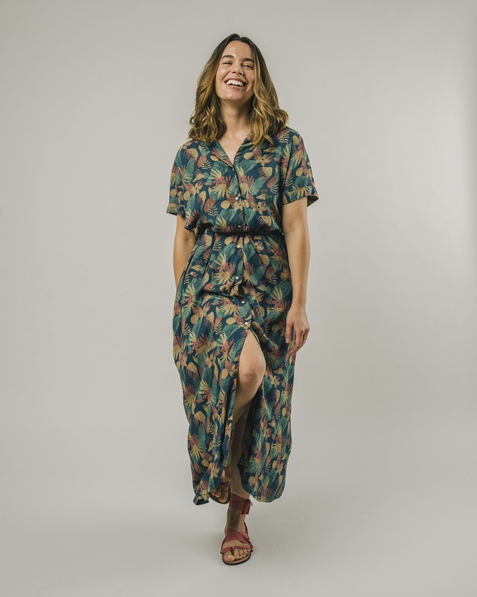 Flower Vichy langes Kleid Marineblau from Brava Fabrics