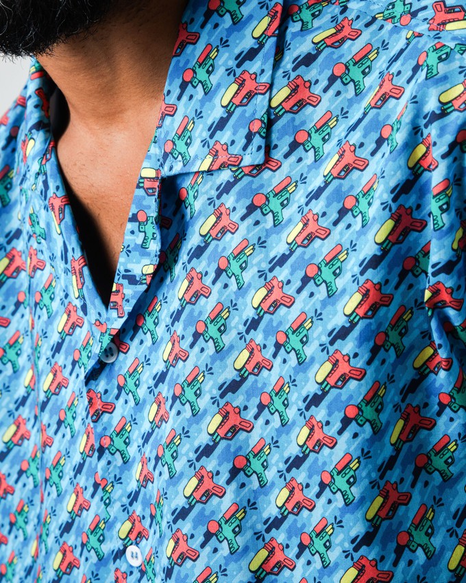Water Gun Aloha Shirt Blue from Brava Fabrics