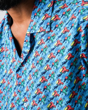 Water Gun Aloha Shirt Blue from Brava Fabrics