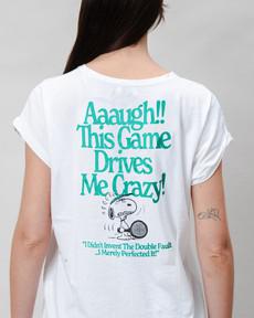 Peanuts Tennis Double Fault Snoopy Scoop Tee White via Brava Fabrics