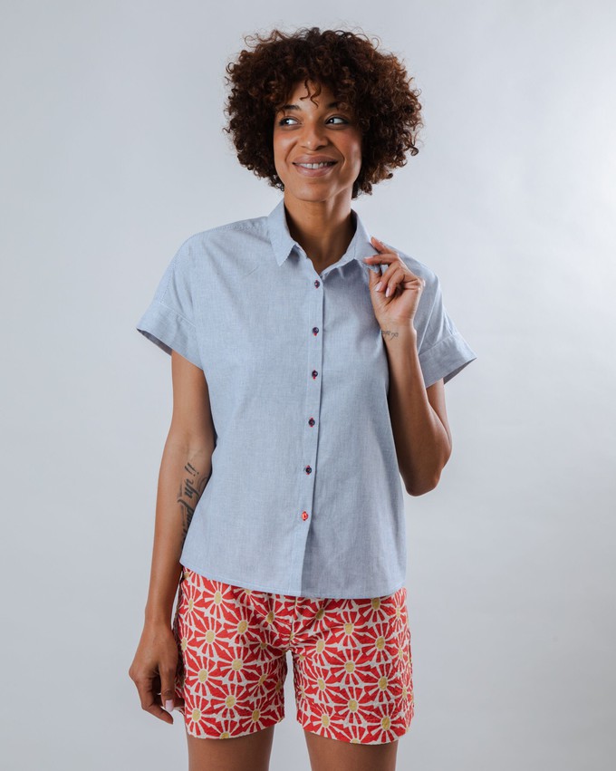 Pinstripes Batwing Sleeve Blouse Blue from Brava Fabrics