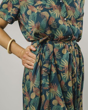 Flower Vichy langes Kleid Marineblau from Brava Fabrics