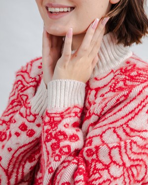 Kurzpullover Jacquard Noodles Ecru from Brava Fabrics