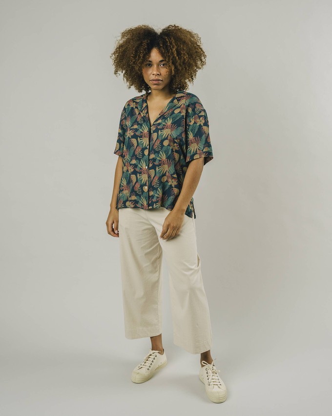 Flower Vichy Aloha Bluse Marineblau from Brava Fabrics