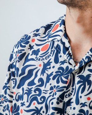 Ola de Calor Aloha Shirt Navy from Brava Fabrics
