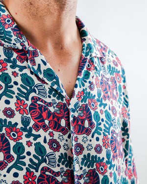 Asis Percales Tigris Aloha Shirt Ecru from Brava Fabrics