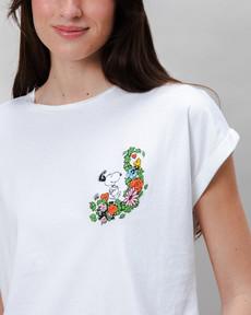 Peanuts Flowers Scoop Tee White via Brava Fabrics