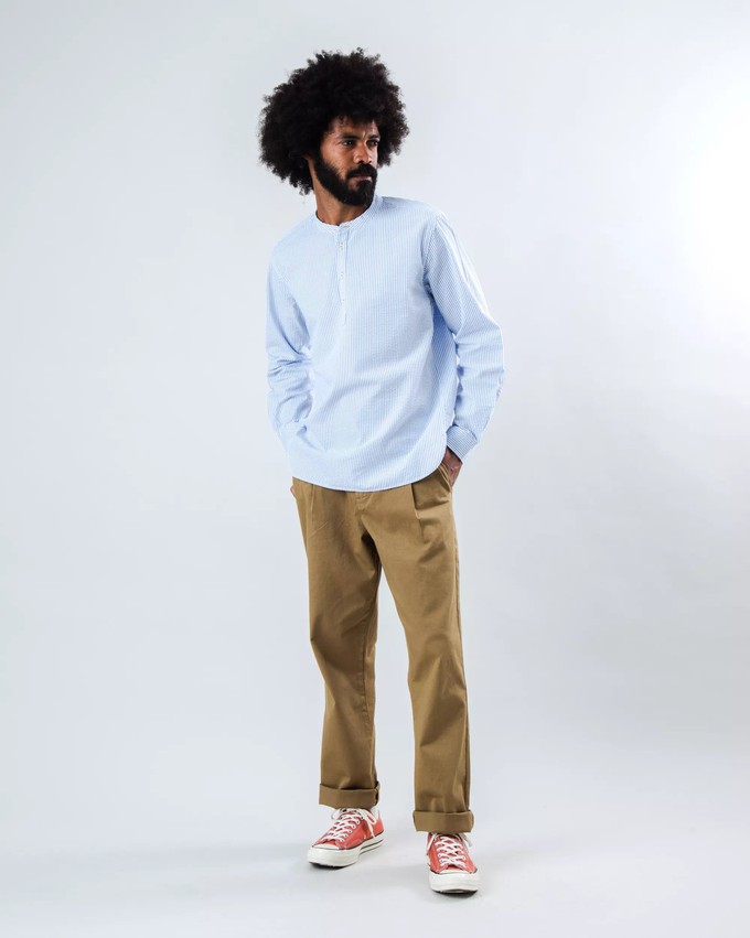 Seersucker Henley Shirt Blue from Brava Fabrics