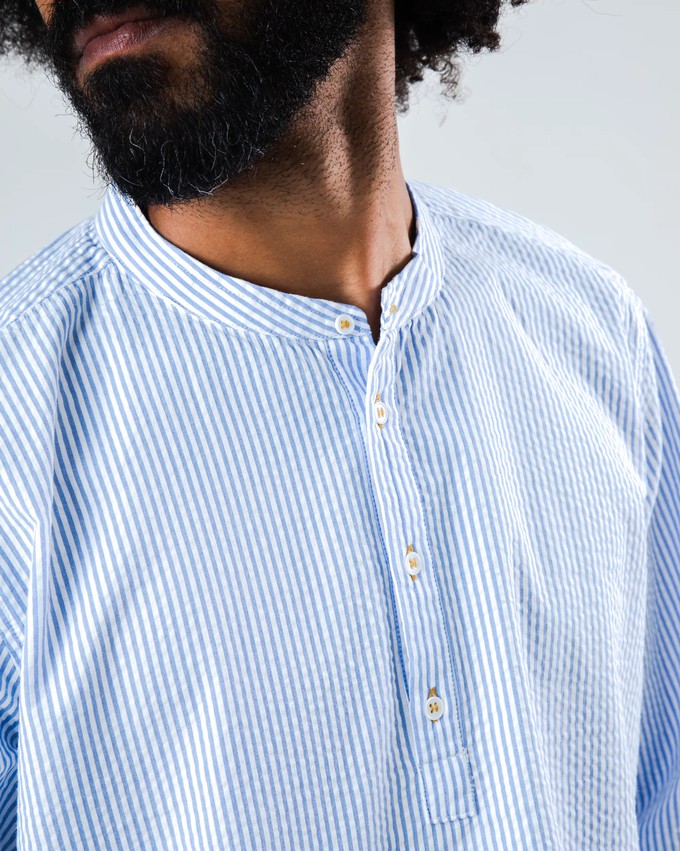 Seersucker Henley Shirt Blue from Brava Fabrics