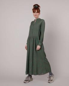 Geo Langarm Kleid mit Mao Kragen Green via Brava Fabrics