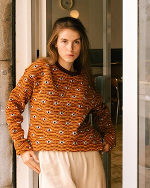 Eyes Jacquard Sweatshirt Orange from Brava Fabrics
