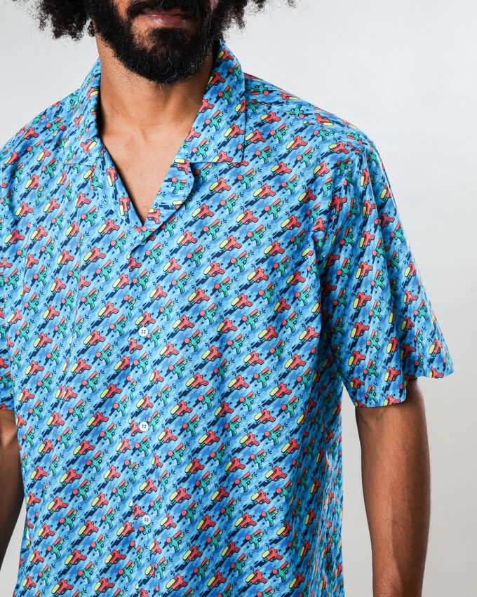 Water Gun Aloha Shirt Blue from Brava Fabrics