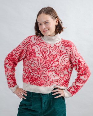 Kurzpullover Jacquard Noodles Ecru from Brava Fabrics