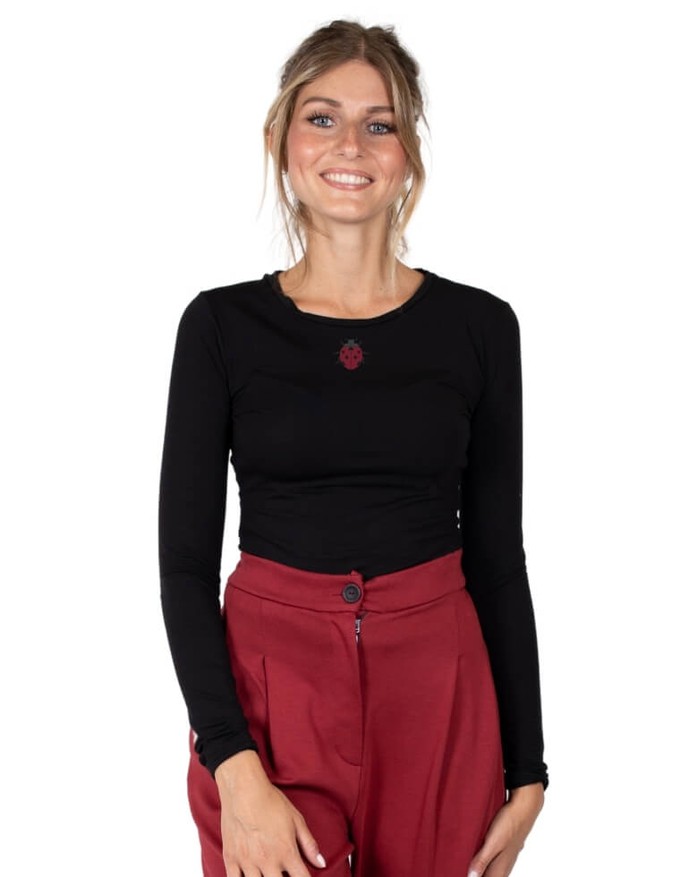 Woman T-Shirt "Matri" in eucalyptus black with ladybird print from CORA happywear