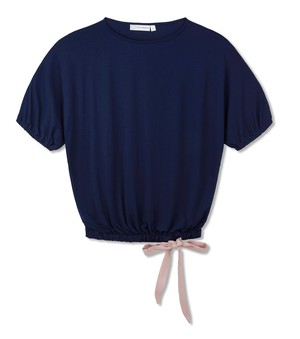 Ribbon-Tie Top in Navy from Cucumber Clothing