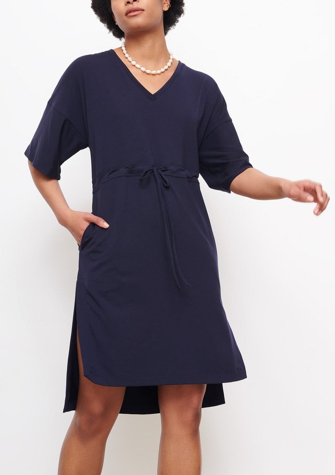 Cashmere Kimono Dress in Dark Navy from Cucumber Clothing