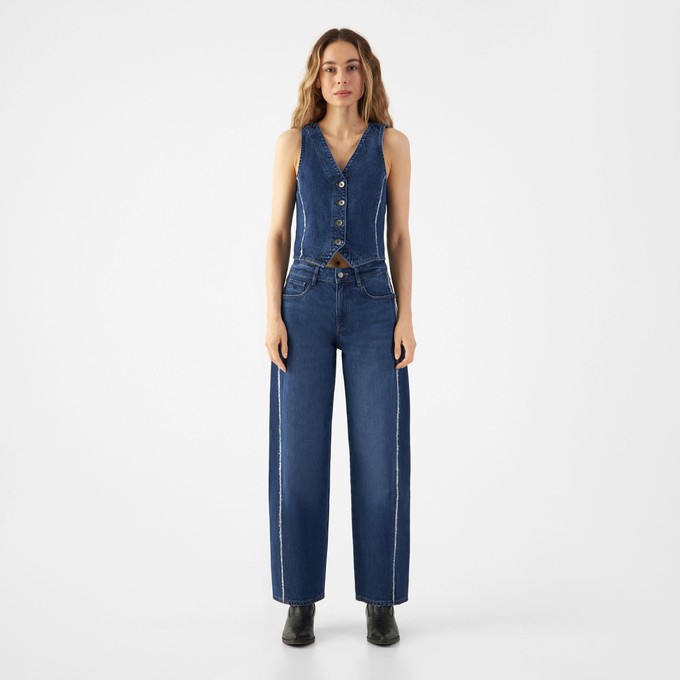 ASH Barrel Leg Minimal Stretch - Fringes - Dark Blue from DAWN Denim